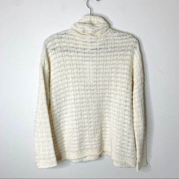 Eileen Fisher Organic Cotton Turtleneck Sweater Waffle Knit Size Cream Pullover - Picture 15 of 16